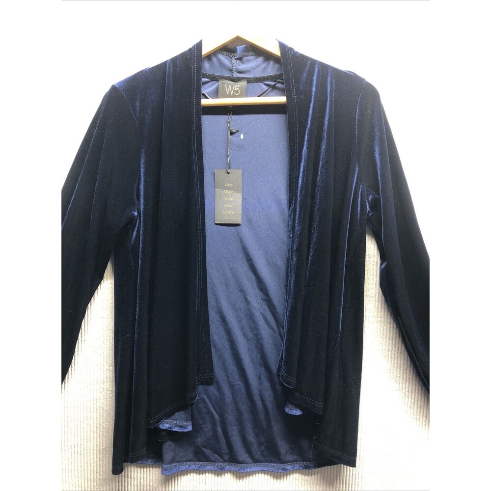 W5 Blue Velvet Cardigan Shrug Size Small Blue Velour Tie Sleeves NWT